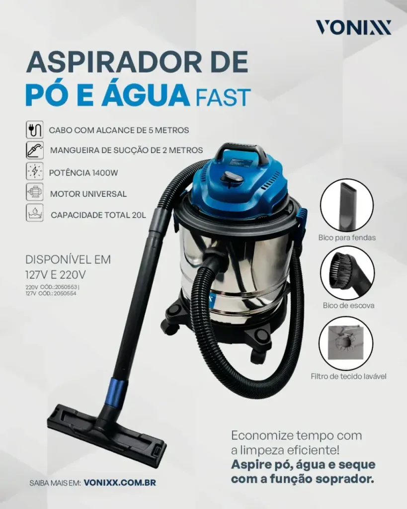 Aspirador de pó e água Fast 20L Vonixx 1400w (220V) — foto 2