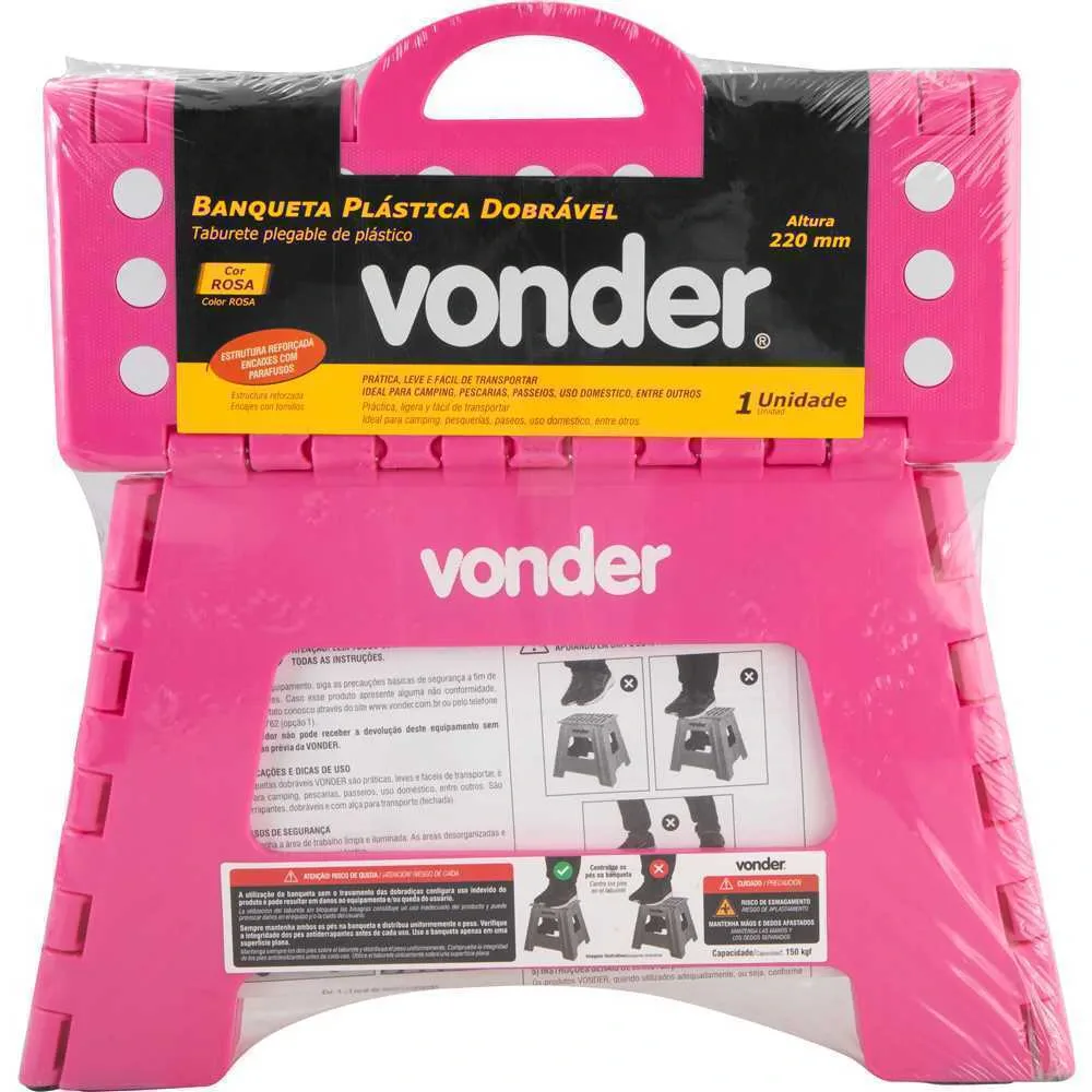 Banqueta plástica dobrável Vonder (220mm de altura - Rosa) — foto 11