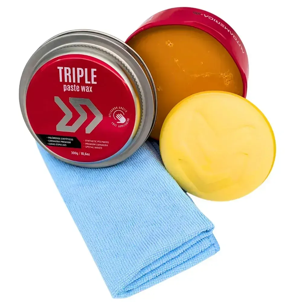 Cera Triple Wax pasta 3 em 1 Autoamerica (300g) + Flanela de Microfibra 40x40cm — foto 2