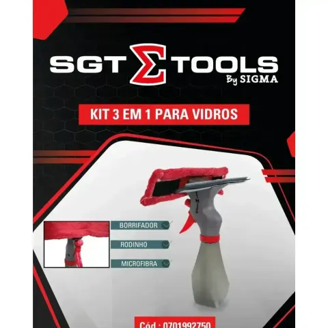 Kit 3 em 1 para Vidros Sigma Tools Borrifa - Limpa - Seca
