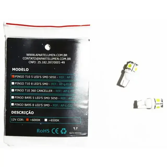 Kit Lâmpadas 5 LED’s SMD 5050 Aparte Lumen (pingo T10) — foto 4