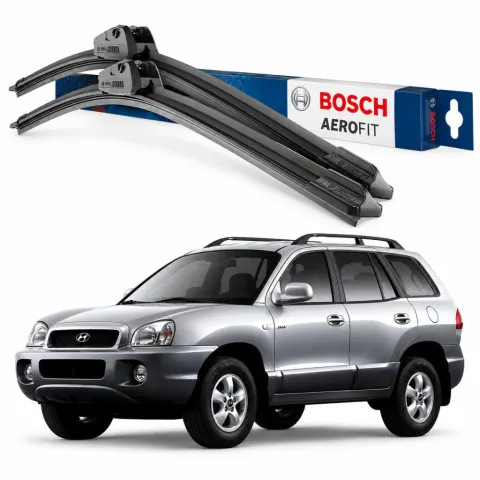 Par palhetas limpadoras de para-brisa Hyundai Santa Fé 2001 a 2005 Aerofit Bosch (22" / 20")
