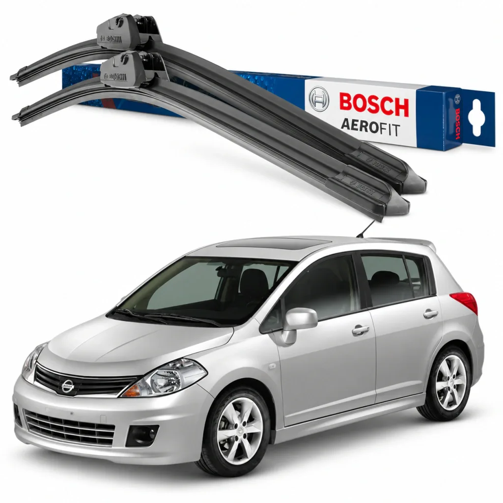 Par palhetas limpadoras de para-brisa Nissan Tiida 2009 a 2013 Aerofit Bosch (26" / 16")