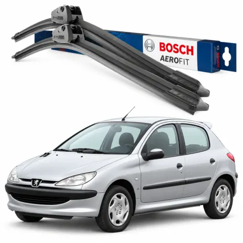 Par palhetas limpadoras de para-brisa Peugeot 206 / 206 CC / 206 SW 1998 a 2009 Aerofit Bosch (26" / 16")