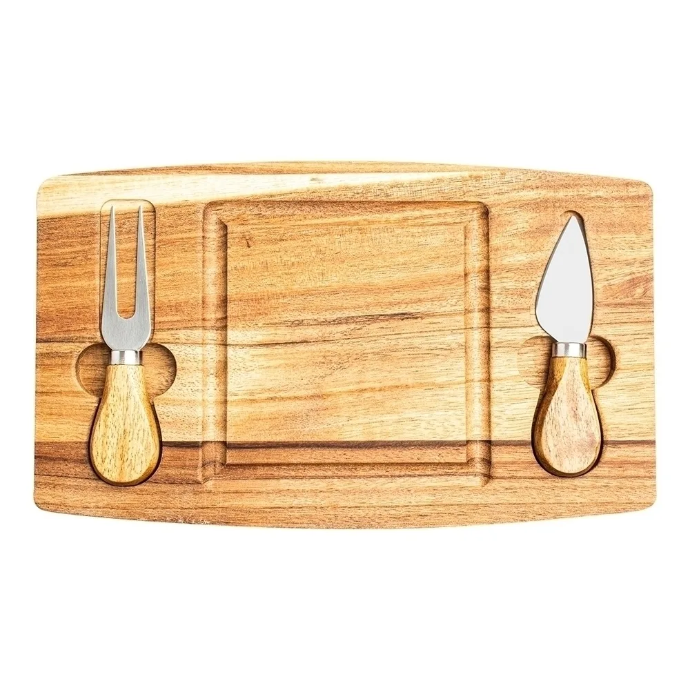Conjunto para Queijo 3 Peças com Tábua de Madeira, Garfo, Faca com ponta — foto 4