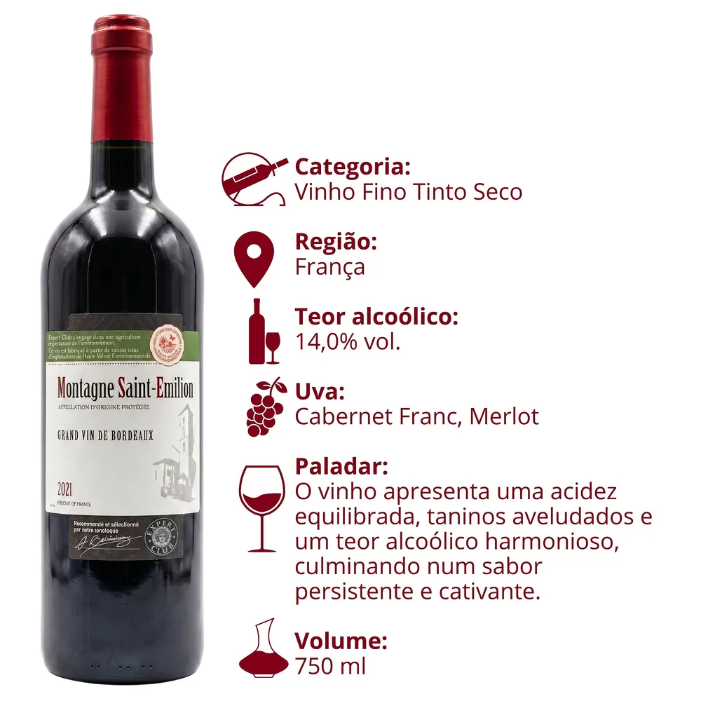 Tinto Merlot Montagne Saint-Émilion AOP Expert Club 750 ml — foto 3