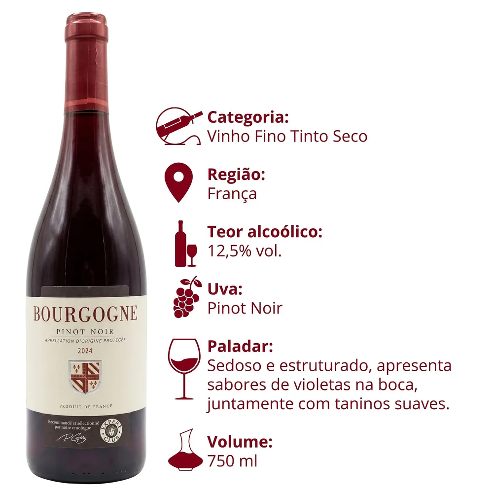 Tinto Pinot Noir Bourgogne AOP Expert Club 750 ml — foto 3