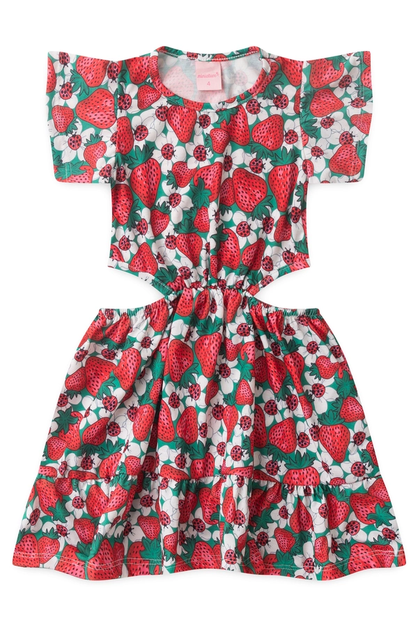 Vestido Feminino Infantil Campo de Morangos