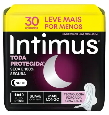 Absorvente Intimus Noturno Toda Protegida Cobertura Suave Com Abas 30 unidades