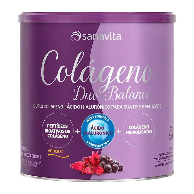 Colágeno Sanavita Duo Balance Hibiscus com Frutas Roxas Sem Açúcar 330g