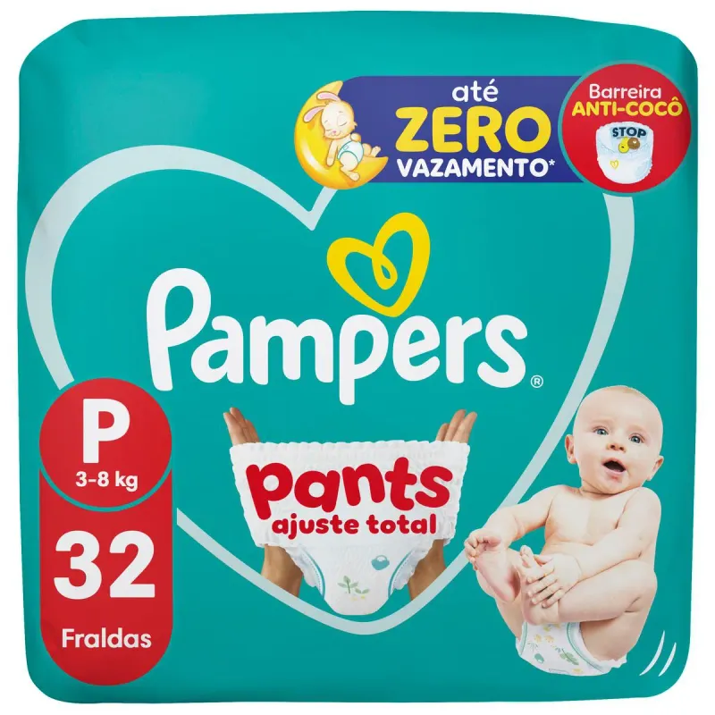 Fralda Calça Pampers Pants Ajuste Total P 32 Unidades