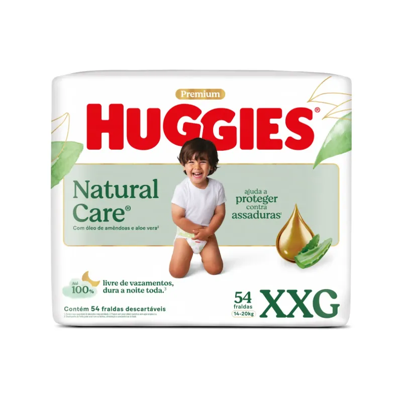 Fralda Huggies Natural Care Hipoalergênica XXG 54 Unidades