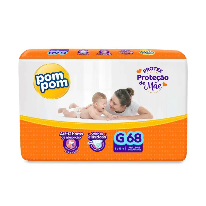 Fralda Pom Pom Protek Proteção de Mãe G 68 Unidades
