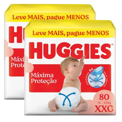 Kit Fralda Huggies Supreme Care XXG 2 Pacotes de 80 Unidades cada