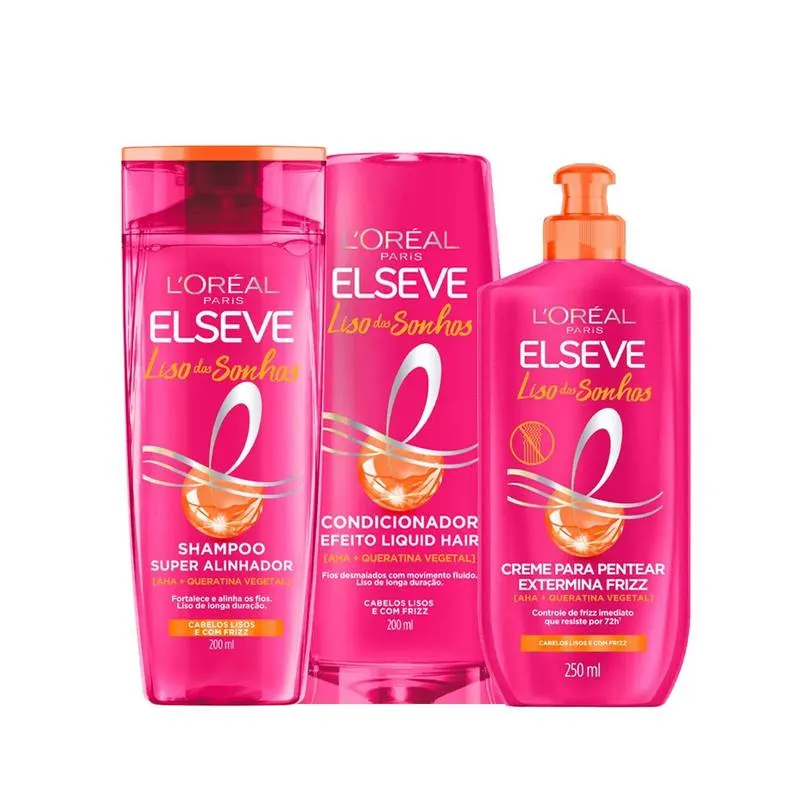Kit L’Oréal Paris Elseve Liso dos Sonhos Shampoo 200ml + Condicionador 200ml + Creme de Pentear 250ml