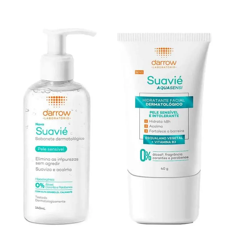 Kit Suavié Pele Sensível Sabonete Líquido Dermatológico Darrow com 140ml + Gel Hidratante Facial Dermatológico Aquasensi 40g