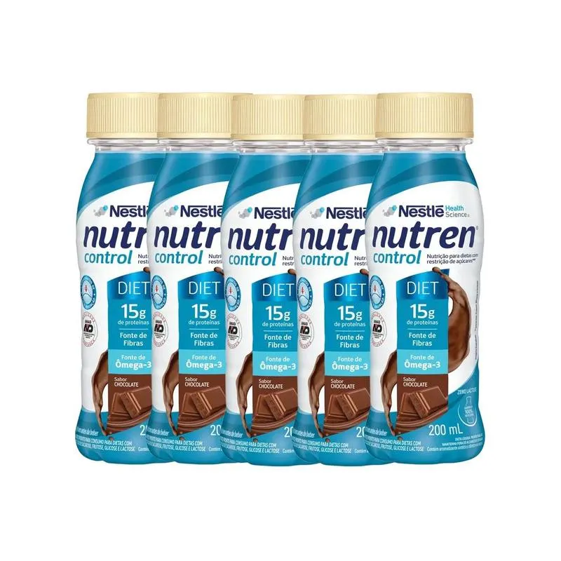 Kit Suplemento Alimentar Nestlé Nutren Control Chocolate 200ml 5 unidades