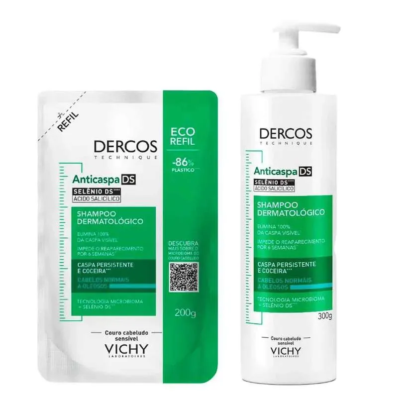 Kit Vichy Dercos DS Anticaspa Cabelos Normais e Oleosos Shampoo 300g + Refil 200g