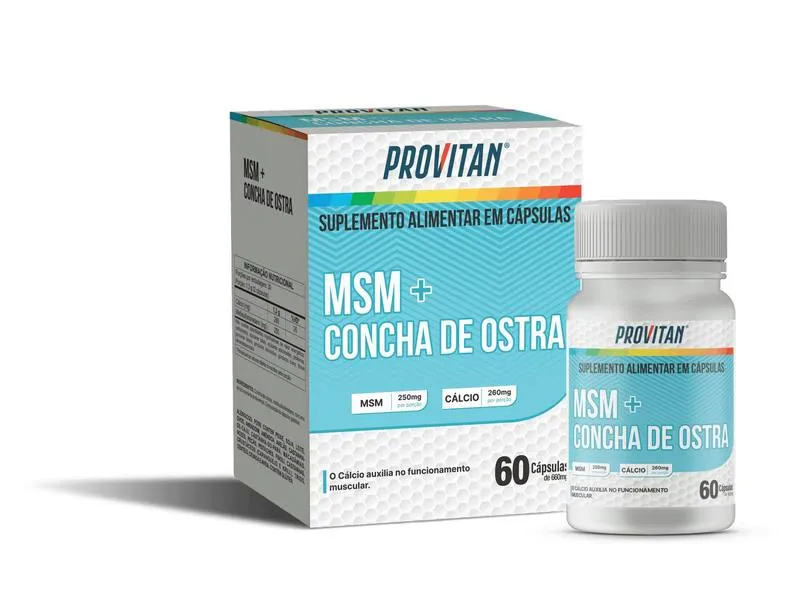 MSM (Metilsulfonilmetano) + Concha de Ostra (Cálcio) Provitan 660 mg – 60 Cápsulas para Saúde Articular