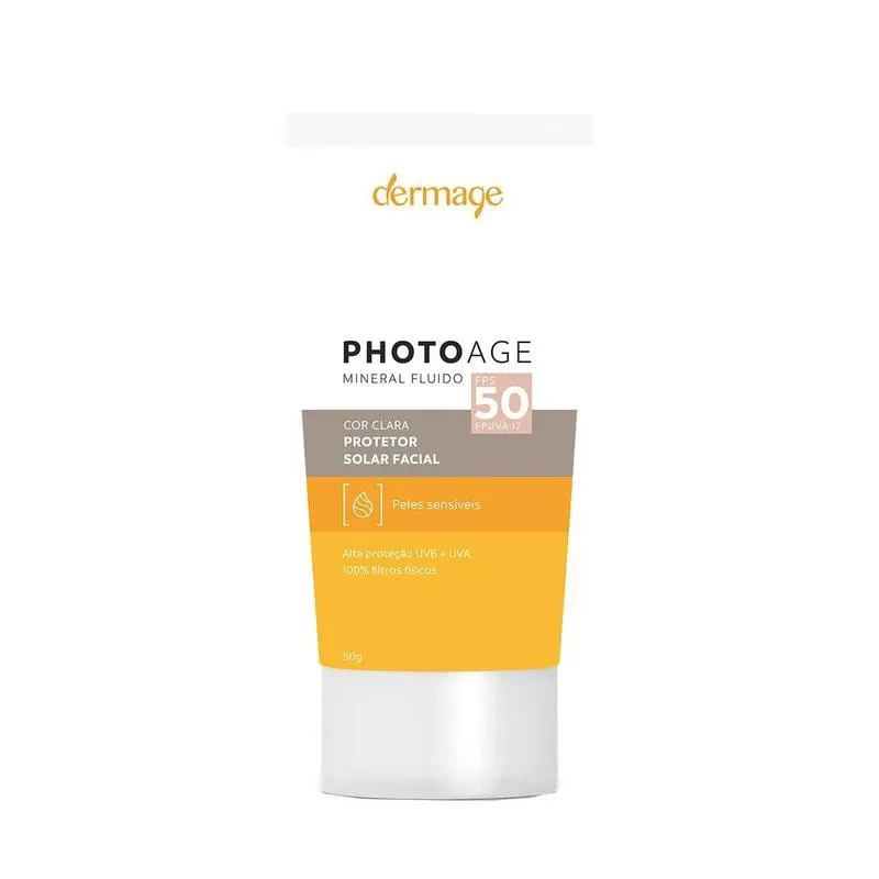 Protetor Solar Facial Dermage Photoage Mineral Fluido Pele Sensível FPS 50 Clara 50g