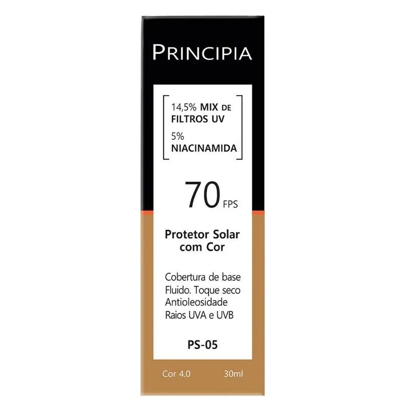 Protetor Solar Facial Principia Skincare PS-05 14,5% Mix de Filtros Uv + 5% Niacinamida FPS 70 Cor 4.0 30ml