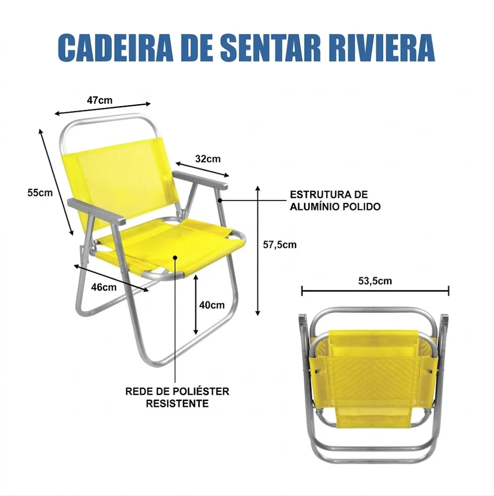 CADEIRA DE PRAIA ALUMINIO - REFORÇADA RIVIERA 130 KG — foto 3