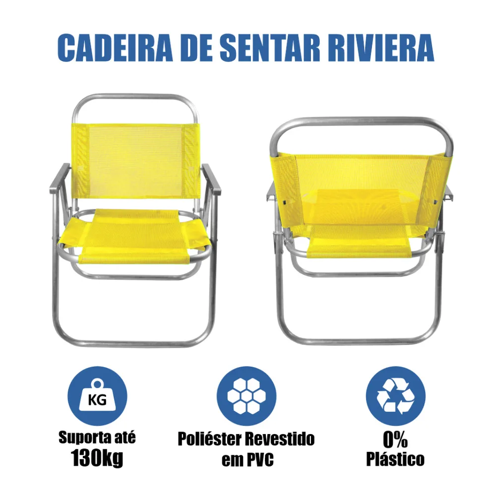 CADEIRA DE PRAIA ALUMINIO - REFORÇADA RIVIERA 130 KG — foto 4