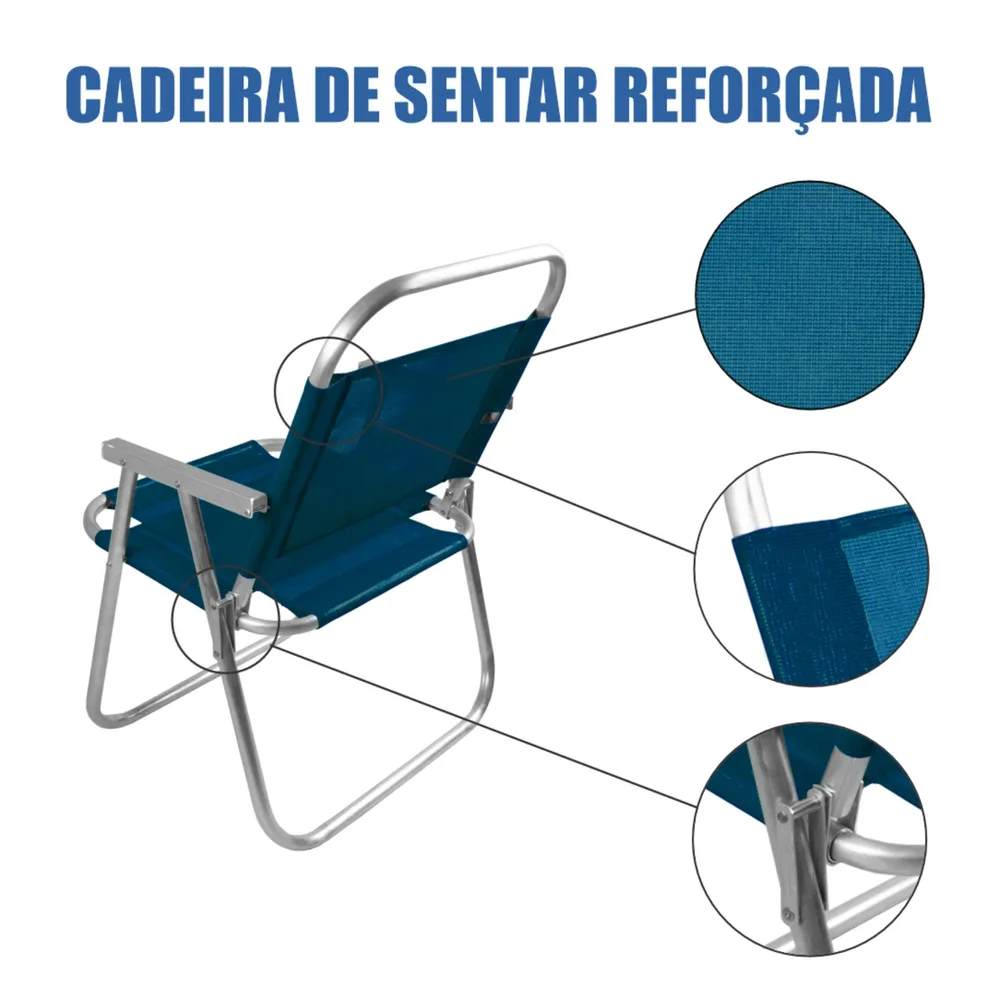 CADEIRA DE PRAIA ALUMÍNIO SENTAR REFORÇADA 150KG — foto 2