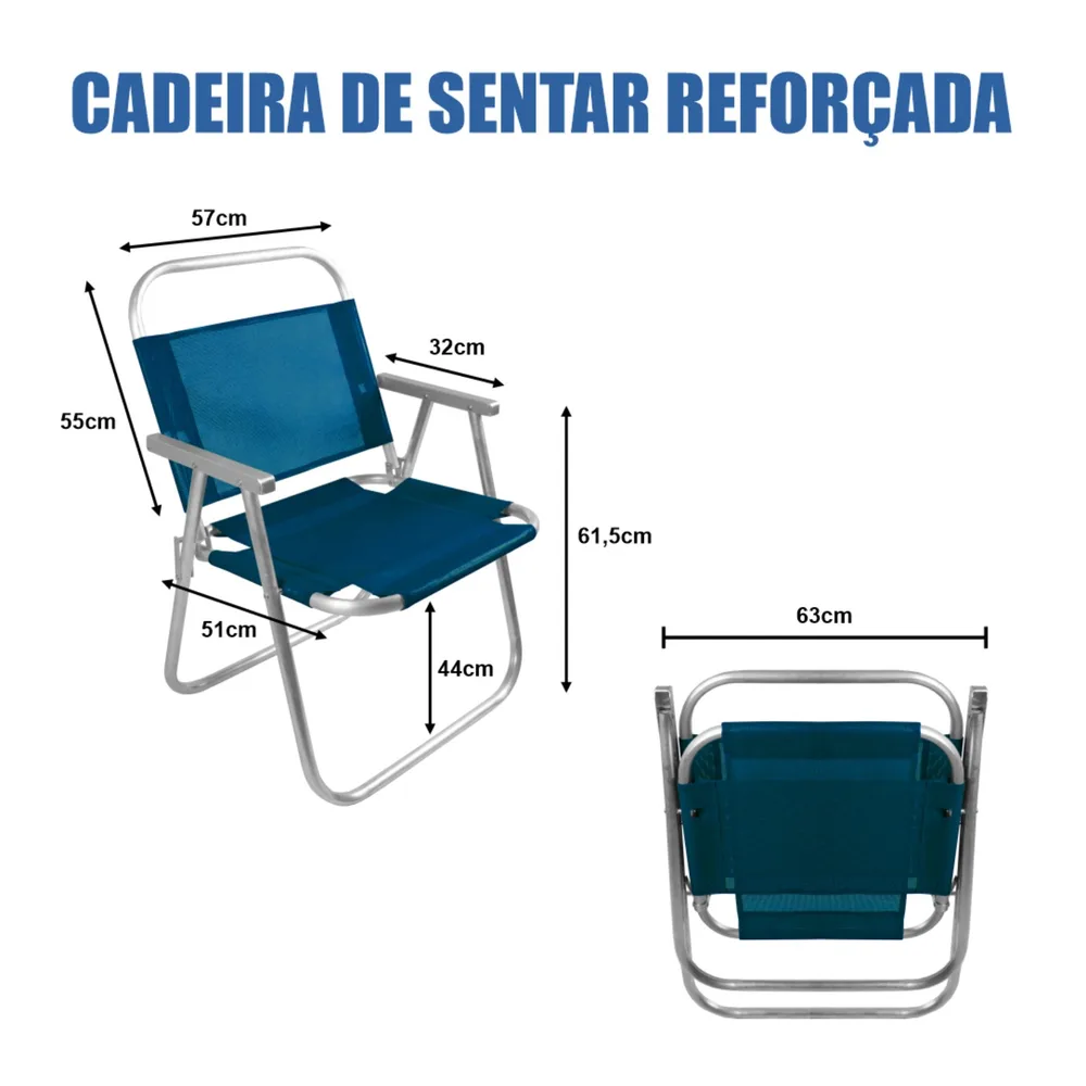 CADEIRA DE PRAIA ALUMÍNIO SENTAR REFORÇADA 150KG — foto 3