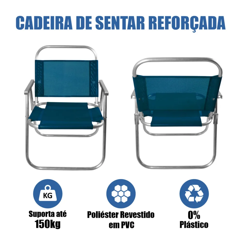 CADEIRA DE PRAIA ALUMÍNIO SENTAR REFORÇADA 150KG — foto 4