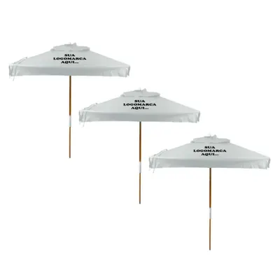 Kit Ombrelone 2x2m madeira PERSONALIZADO Tecido Lona Vinílica com ou sem abas