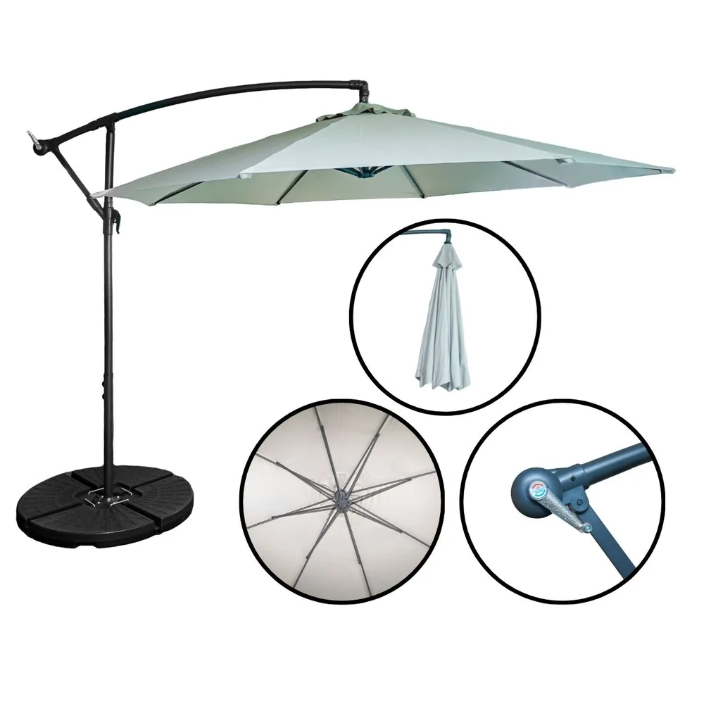 Ombrelone Guarda Sol Praia Jardim Lateral 3 Metros Com base Pvc - Cinza Claro