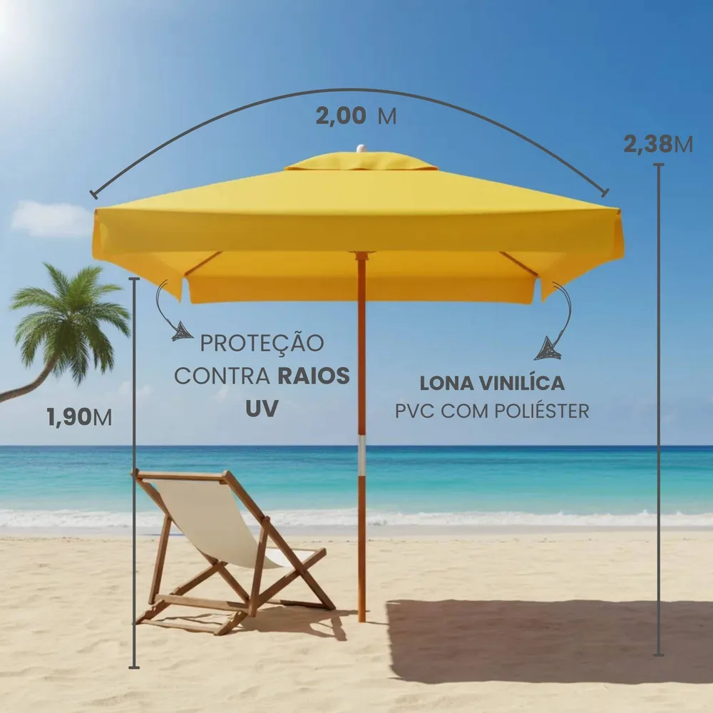 OMBRELONE MADEIRA - 2X2M QUAD. COM ABAS LONA VINILÍCA — foto 5